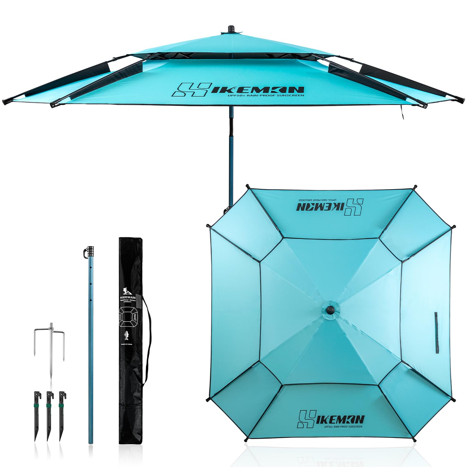 パラソル フィッシング 釣り ビーチパラソ 釣り用パラソル 大型 釣り用傘 日除け 角度調節 軽量 持ち運び 万力 防水 UVカット ブラックコーディング コンパクト アウトドア用 収納バッグ付き