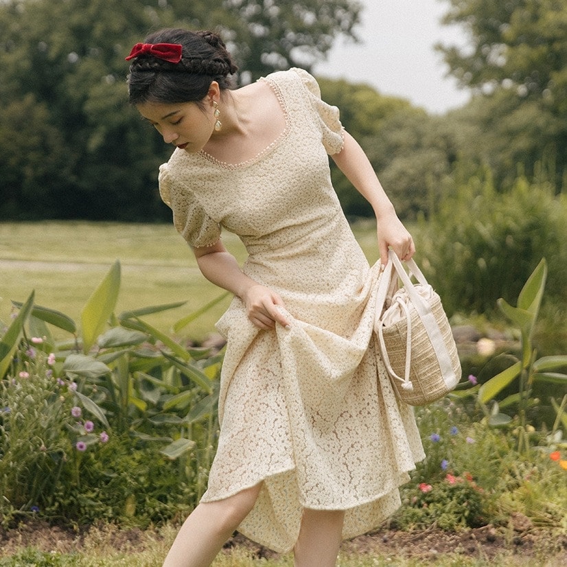 2024 ファッション レディース ドレス ワンピース レースワンピ 膝丈 パステル