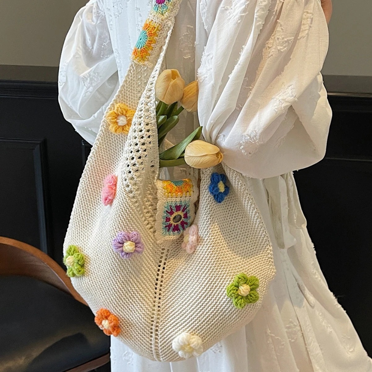 【20点セット】メガ割ショルダーバッグ マイエコバッグ探し 大容量ショルダーバッグ 女性 夏新作 フラワー ニットバッグ シンプル クロスボディバッグ