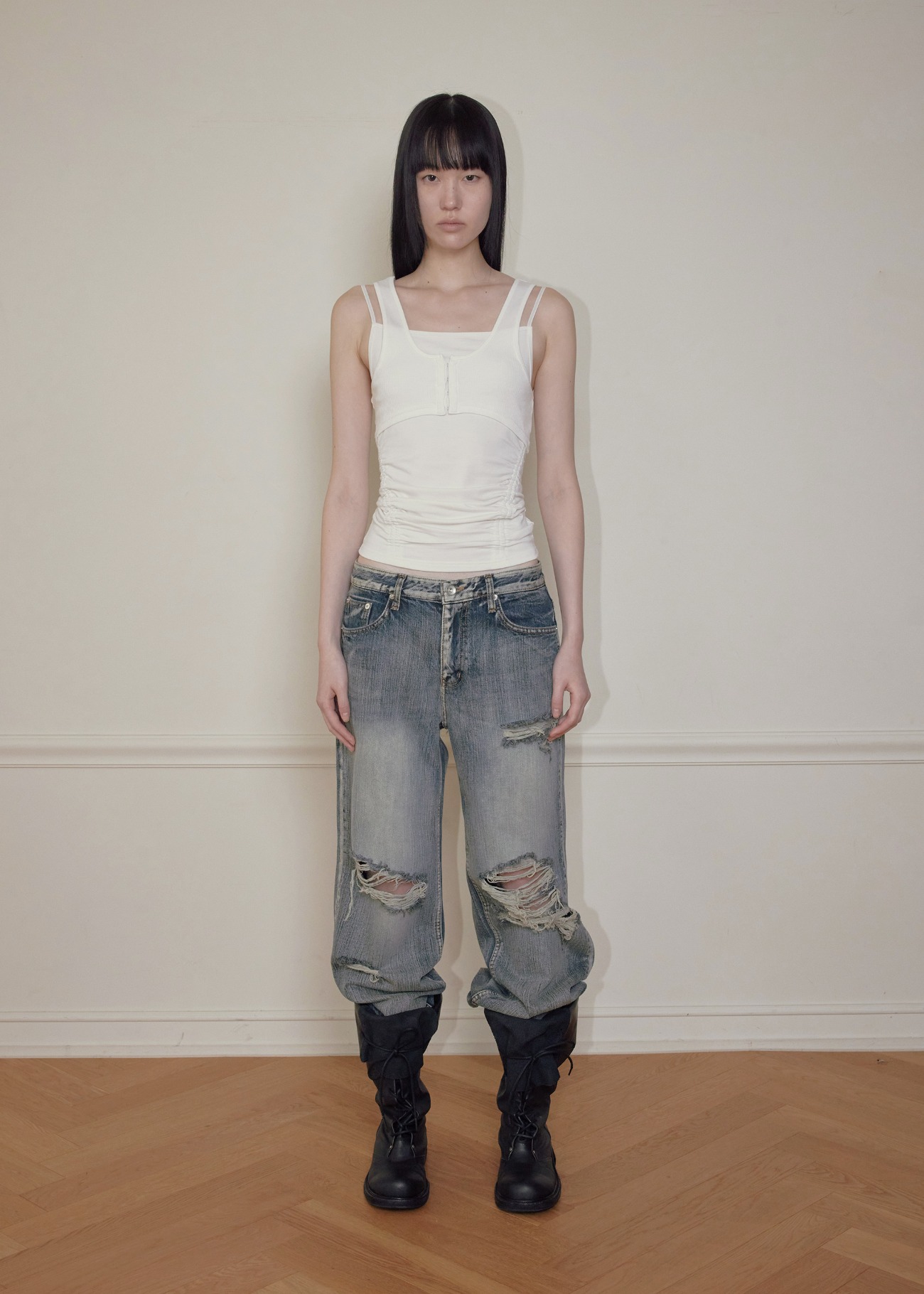 【bohemseo】 [2ND] DOUBLE LAYER SLEEVELESS, IVORY 正規品