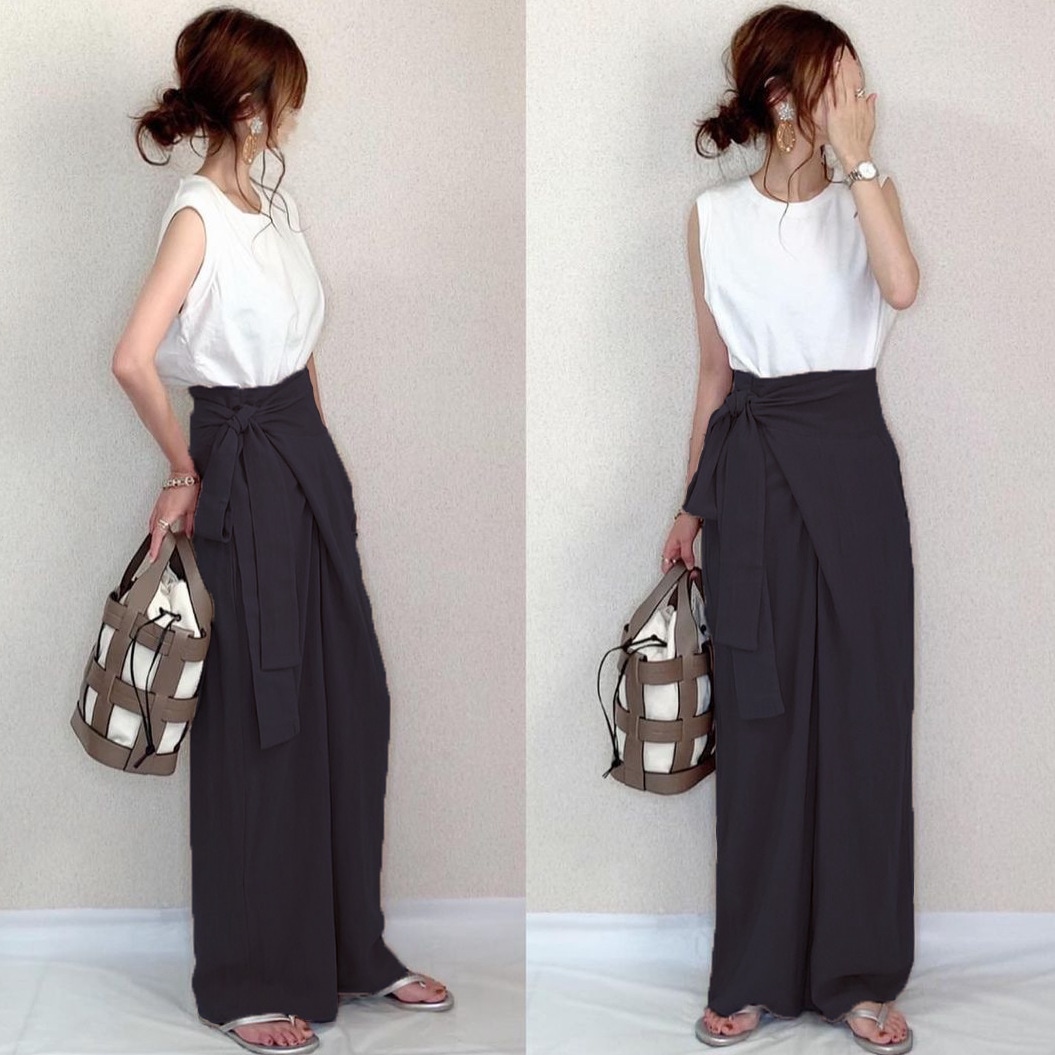 ボトムス パンツ ワイドパンツ ストレートパンツ ガウチョパンツ ロング ロング丈 ウエストマーク ウエストリボン 大人可愛い きれいめ シンプル カジュアル 大人 おしゃれ お洒落 大人女子