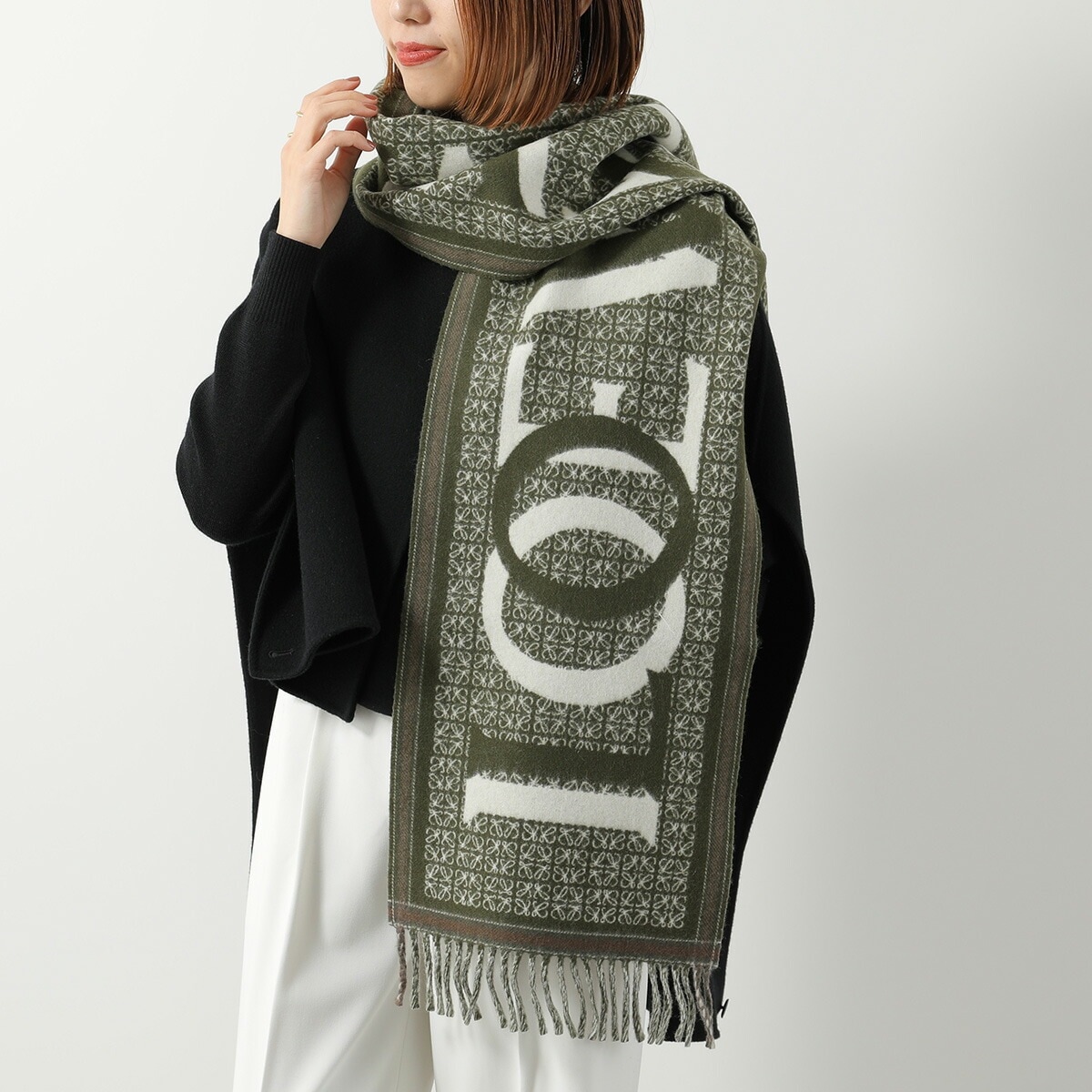 LOEWE ロエベ マフラー F606257X51 レディース スカーフ ロゴ ラブ LOVE フリンジ アナグラム カシミヤ混ウール カラー2色