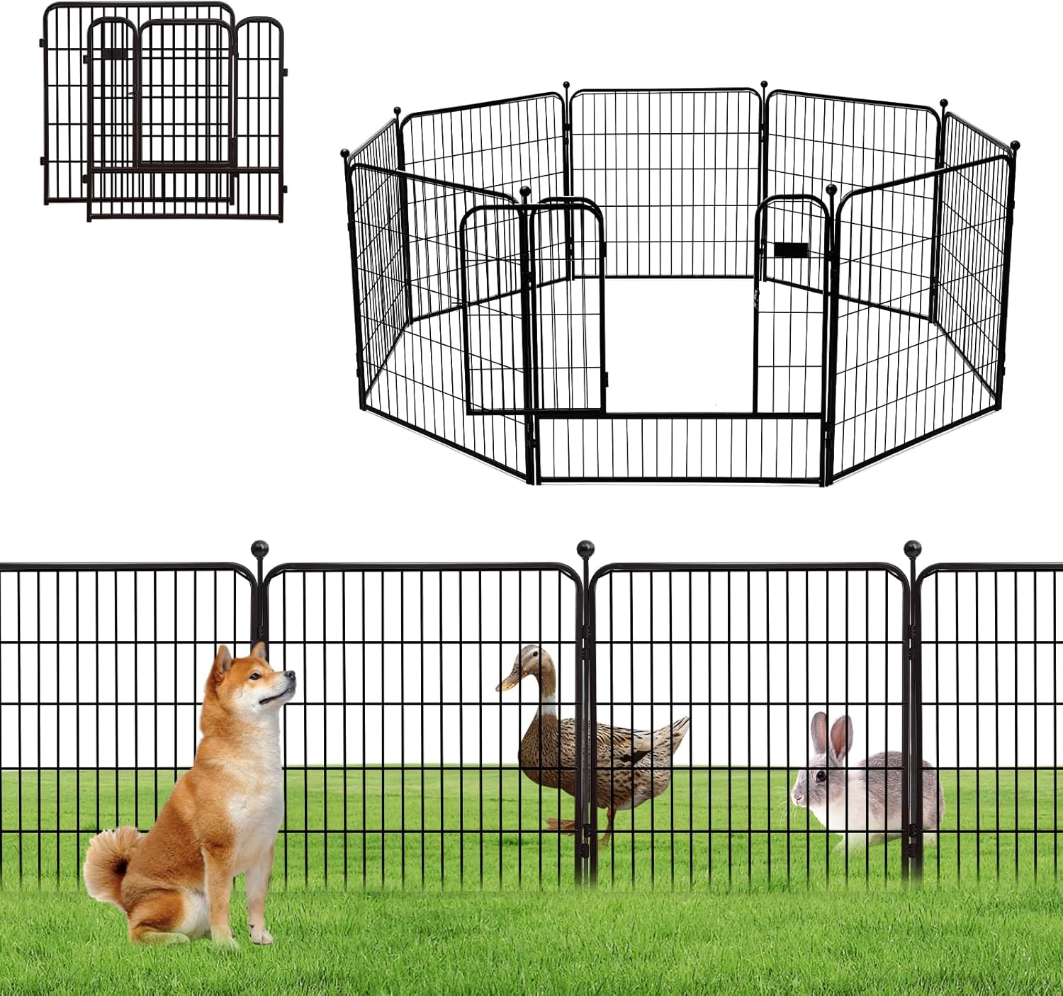 中大型犬用 スチール製 折り畳み式 サークル 幅150×奥行75×高さ80cm パネル6枚 複数連結可能