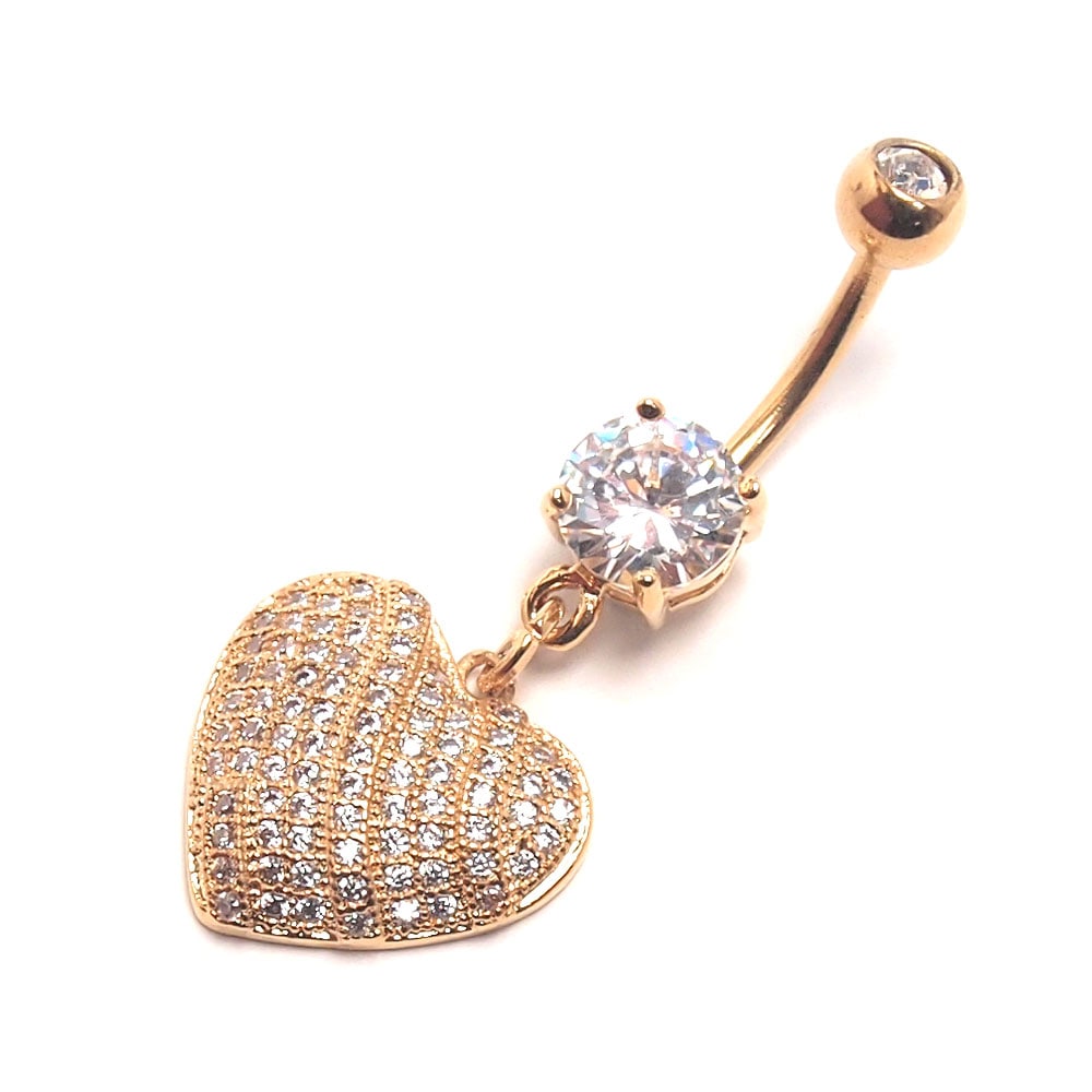 ヘソピアス 14G マイクロCZ パヴェハートダングル バナナバーベル ボディピアス