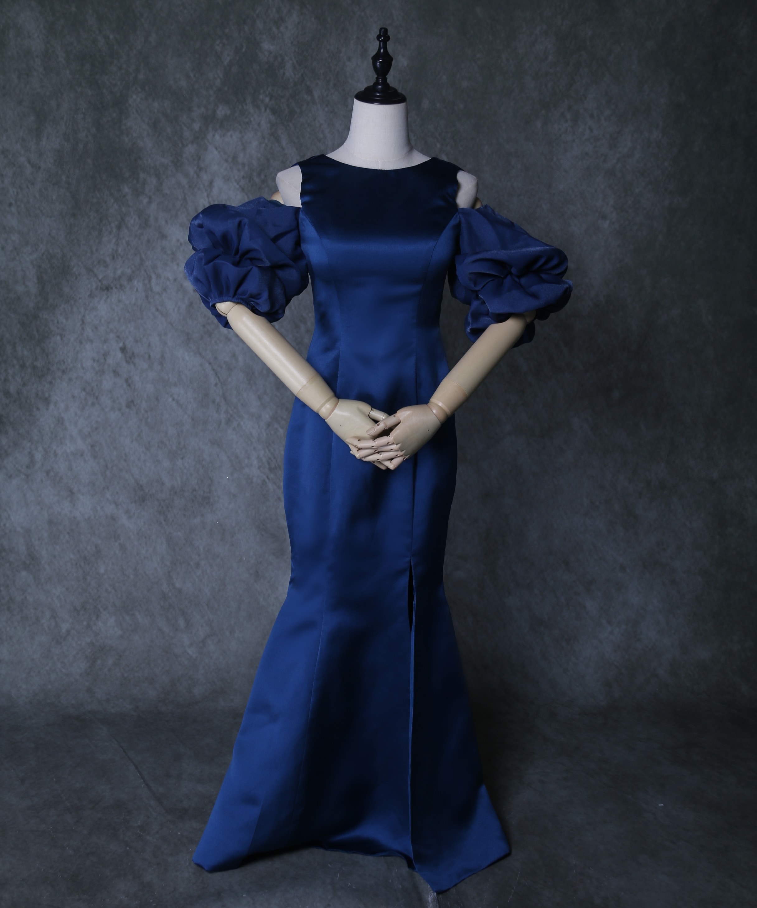 パーティードレス ネイビー ファスナー 肩出し マーメイドライン フロントスリット 二次会