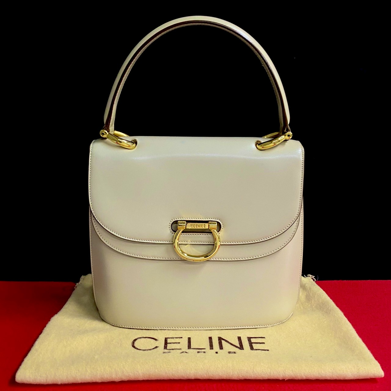 ヴィンテージ ロゴ 金具ハンドバッグ カーフ レザー ベージュ 12585 57,900円