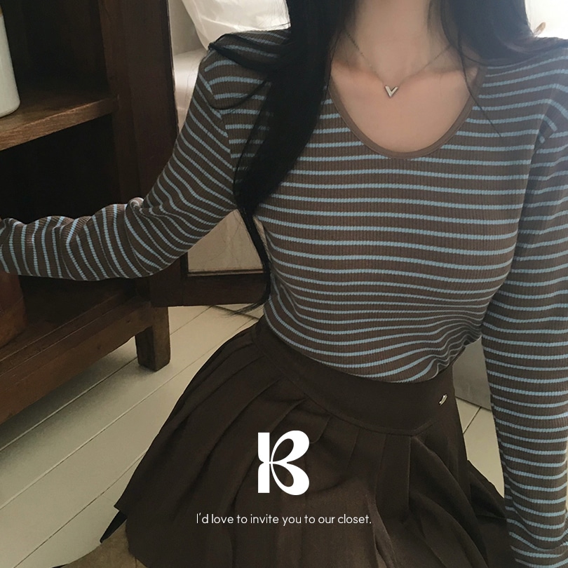 [MADE] マロン Uネックリブボーダーカットソー ts1456 4,568円