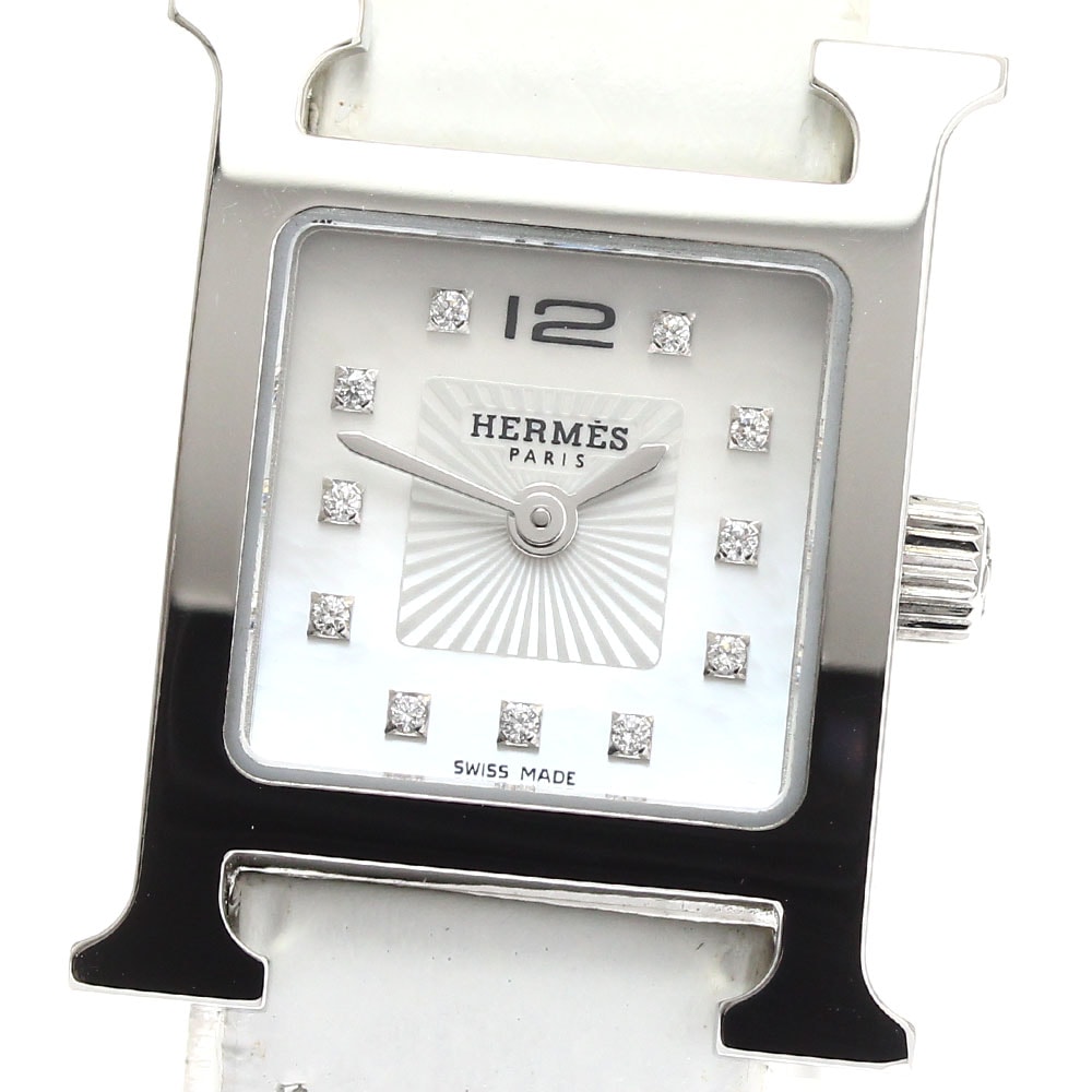 エルメス HERMES HH1.110 Hウォッチ ミニ 11Pダイヤ クォーツ レディース 箱・保証書付き_898124【中古】