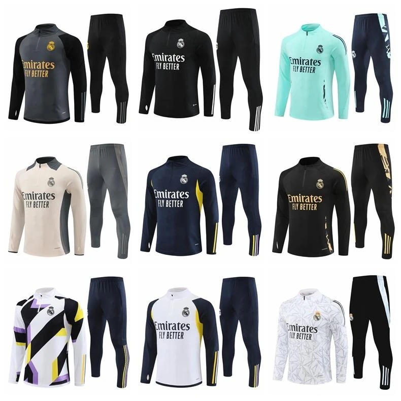 秋冬 子供 サッカー ユニフォーム上下セットメンズ 大人 長袖 2425 2324 レアルマドリード トレーニングウェア サッカーレプリカ キッズ サッカー ウェア