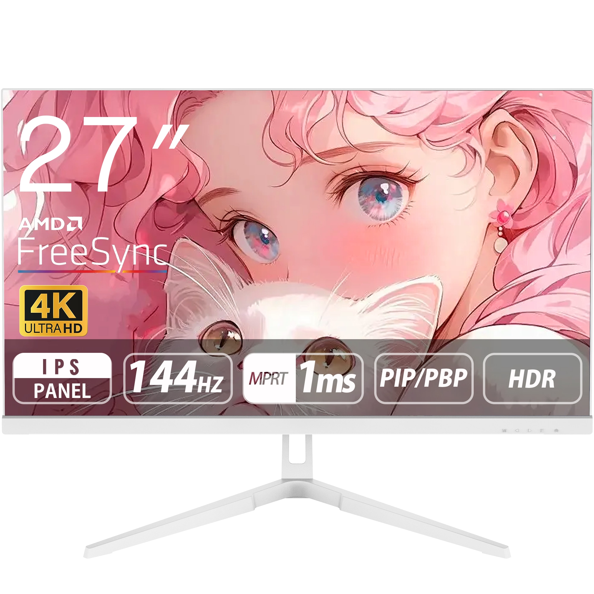 ゲーミングモニター 27インチ 4K 144Hz PCモニター AMD FreeSync対応 HDMI2.1/DP1.4搭載 PIP/PBPマルチタスク機能 1ms MPRT ノングレア フリッカーフ