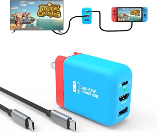 【GaN採用革新版/小型化サイズ】TreasLin 65W多機能ACアダプター USB-C急速充電・HDMI パススルー出力・USB-A電子製品接続