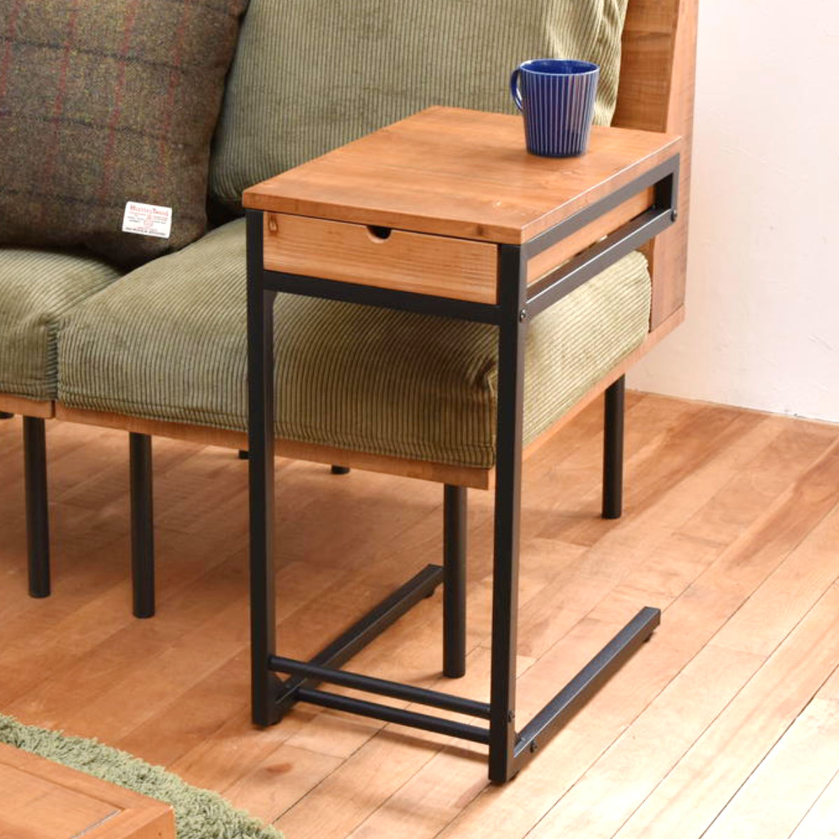 サイドテーブル コの字型 高さ58cm 収納付 infinite ソファサイドテーブル 木製 天然木 軽量 テーブル ソファサイド ベッドサイド 引き出し 収納 A4 スチール ソファテーブル