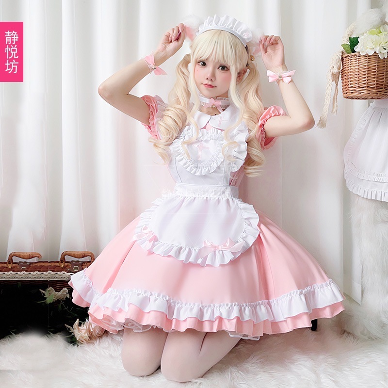 猫ピンクのメイド衣装日本のアニメかわいいロリメイドコスプレメイドスカートプリンセスドレス