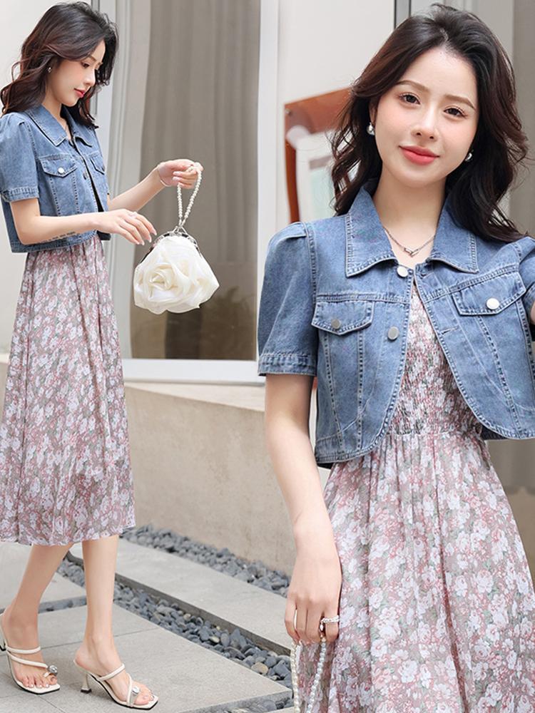 女装夏タイプカウボーイワンピース今年流行新型ファッション2点セット洋気質減齢スカート