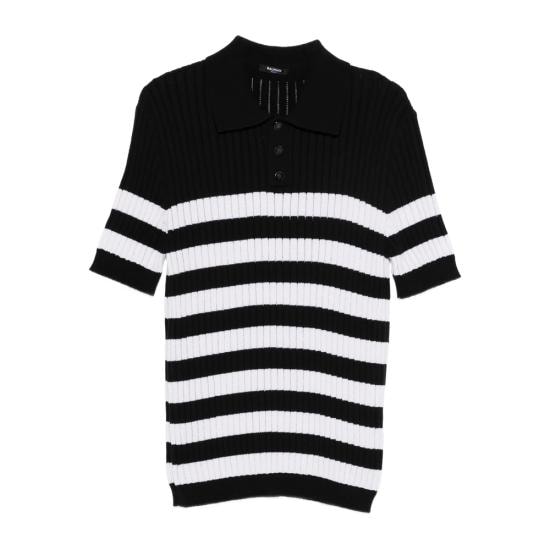 BALMAIN Men Polo Shirts GH1GB051 KJ54 EAB BLACK WHITE