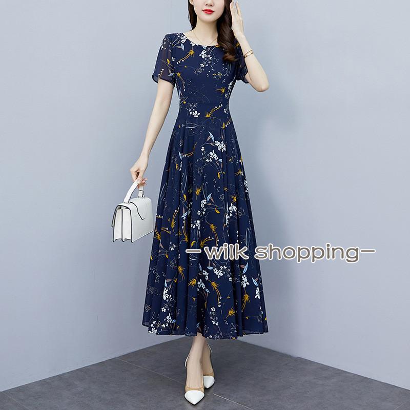 【短納期】ワンピース レディース 40代 きれいめ 夏 マキシワンピース 半袖 シフォン 花柄 大きいサイズ パーティードレス 韓国 おしゃれ 可愛い 通勤 OL 上品 着痩せ