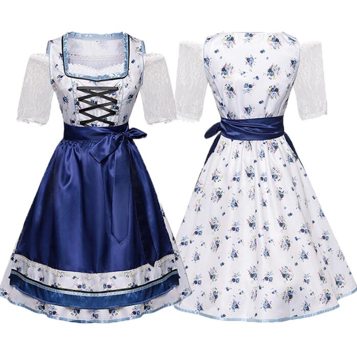 ロリータワンピース 3点セット ドイツ風 ヒール祭り メイド服 レディース ハロウィン コスプレ衣装 膝丈 花柄ロリータ服 レース袖ブラウス ウェイター メイド服 女性 農場 田舎風 ワンピース 舞台