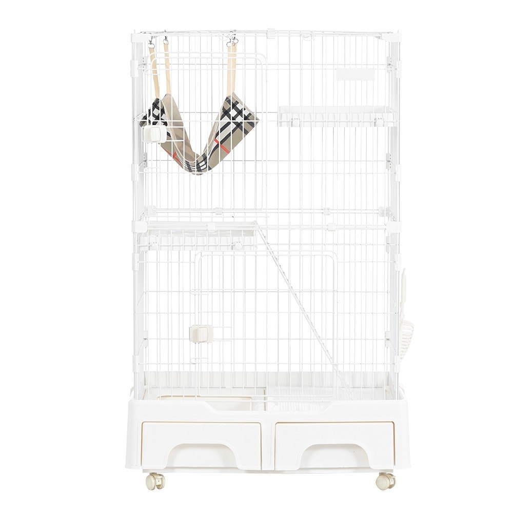 【国内出荷 - 3日配達】猫 ケージ キャットケージ 2段 猫トイレ付 キャスター付 ハンモック付 猫ゲージ おしゃれ キャットハウス ネコ ハウス 多段 留守番 保護 脱走防止 多頭飼い 多頭 スチ