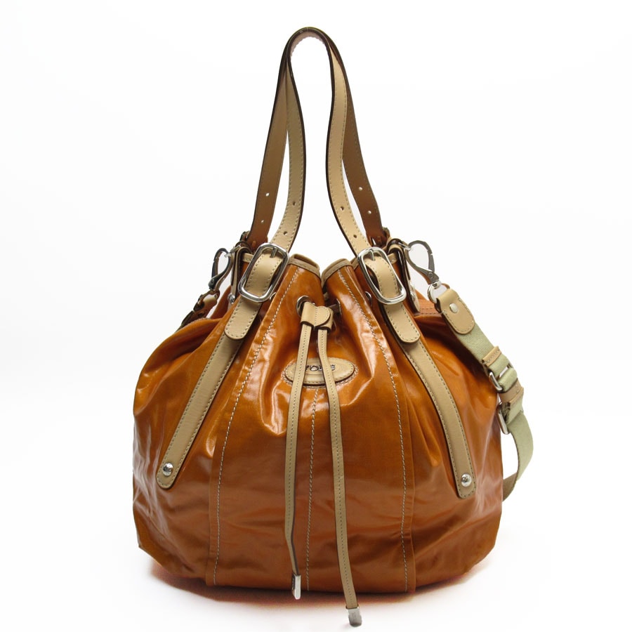 トッズ TOD’S ハンドバッグ ショルダーバッグ PVCコーティングキャンバス オレンジ レディース t19568a