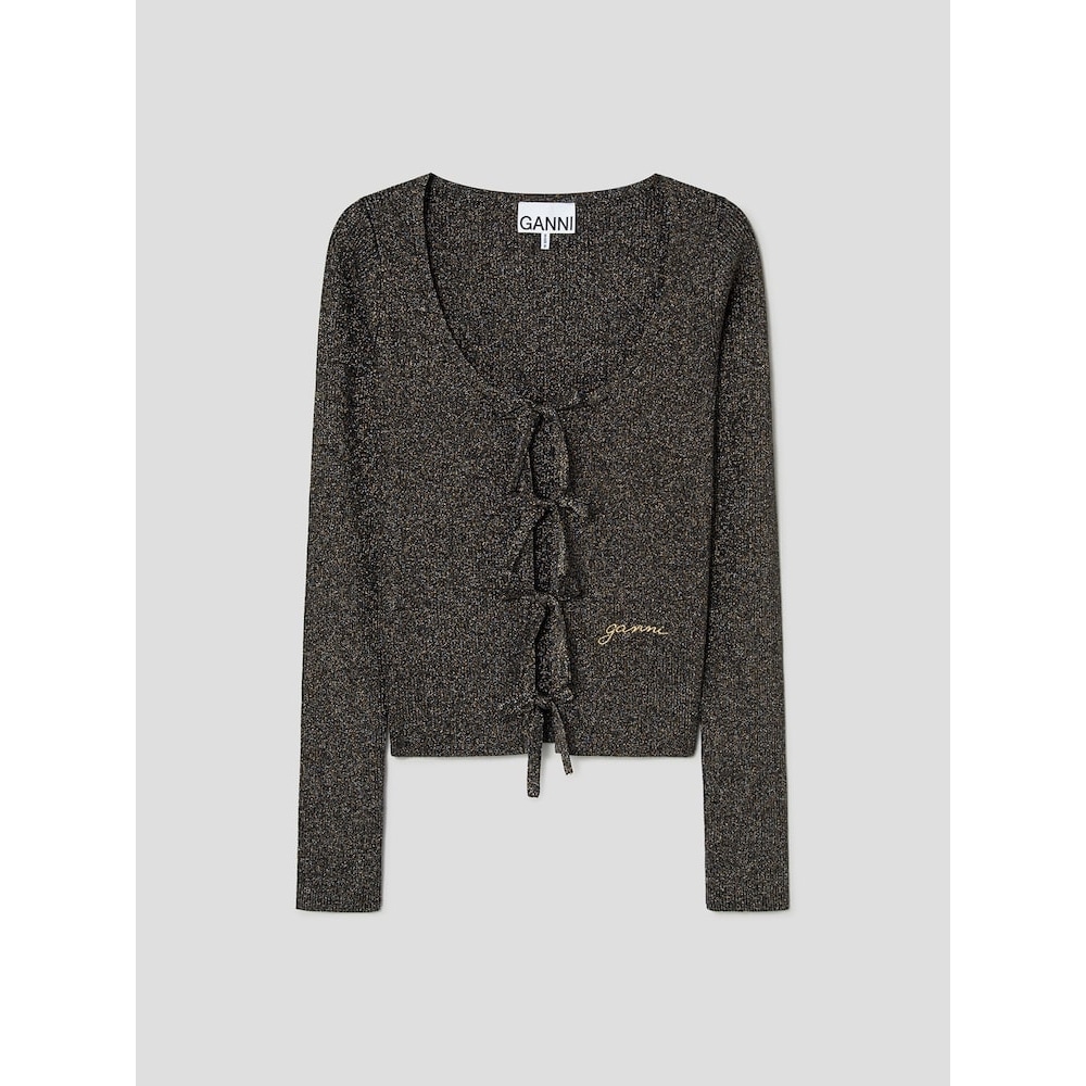 GANNI ライトスパークルリブブラウス-アッシュ QN515AR044