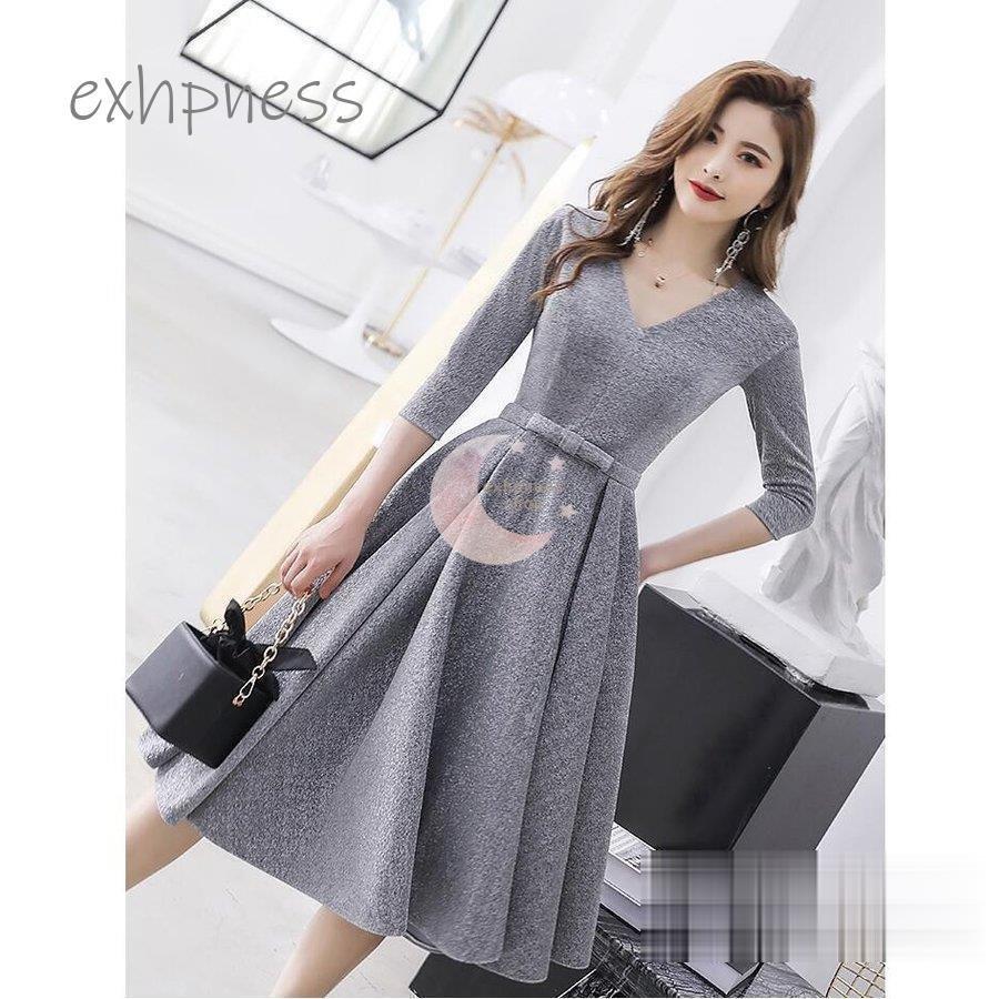 袖あり ミモレドレス パーティードレス 10代 20代 30代40代 ミディアムワンピース おしゃれ フォーマル カラードレス 結婚式 二次会