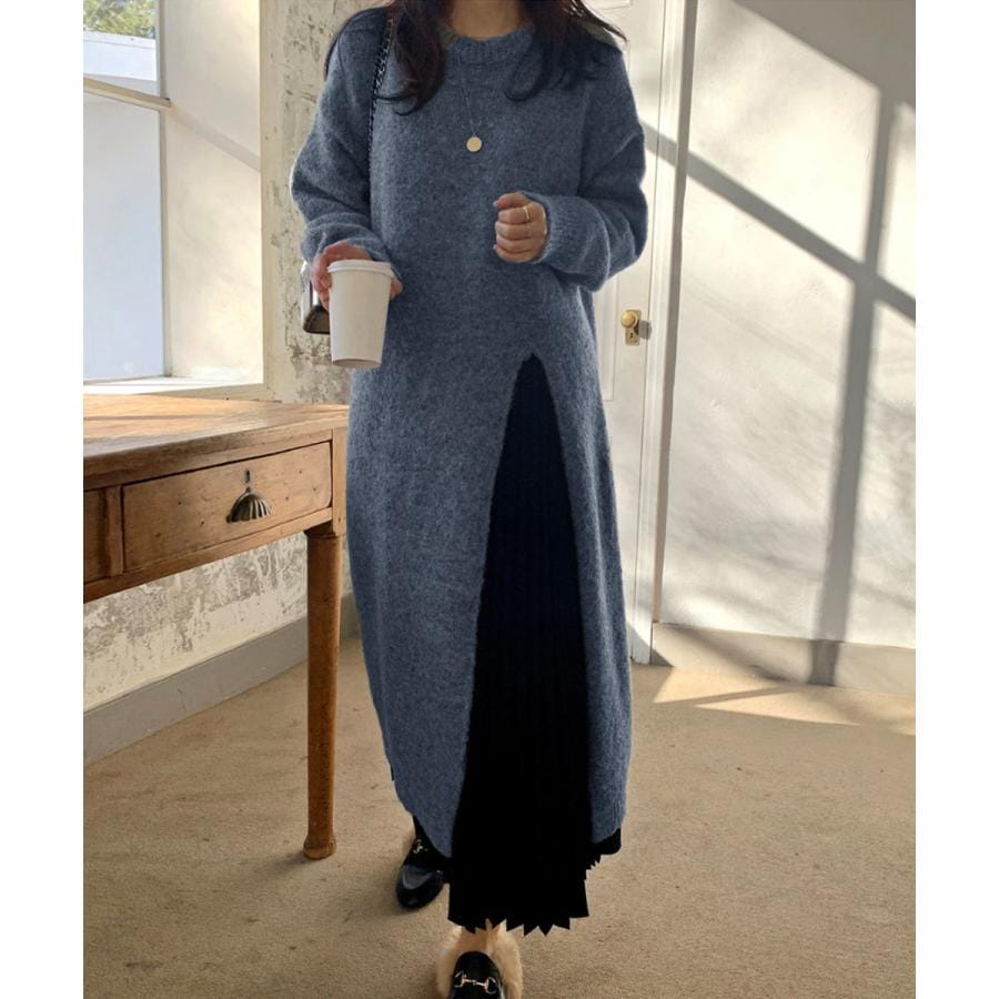 ニットワンピース 秋冬 ディープスリット 4,902円