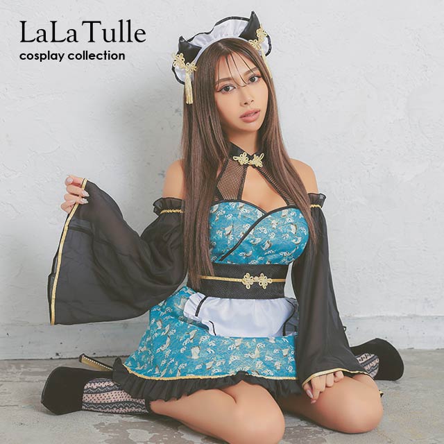 ハロウィンコスプレ 鬼 おに メイド服 コスプレ チャイナドレス 4点セット 和装 和服 ミニ丈 カチューシャ 衣装 仮装 キャバ ドレス キャバ嬢 レディース 女性 コスチューム セク