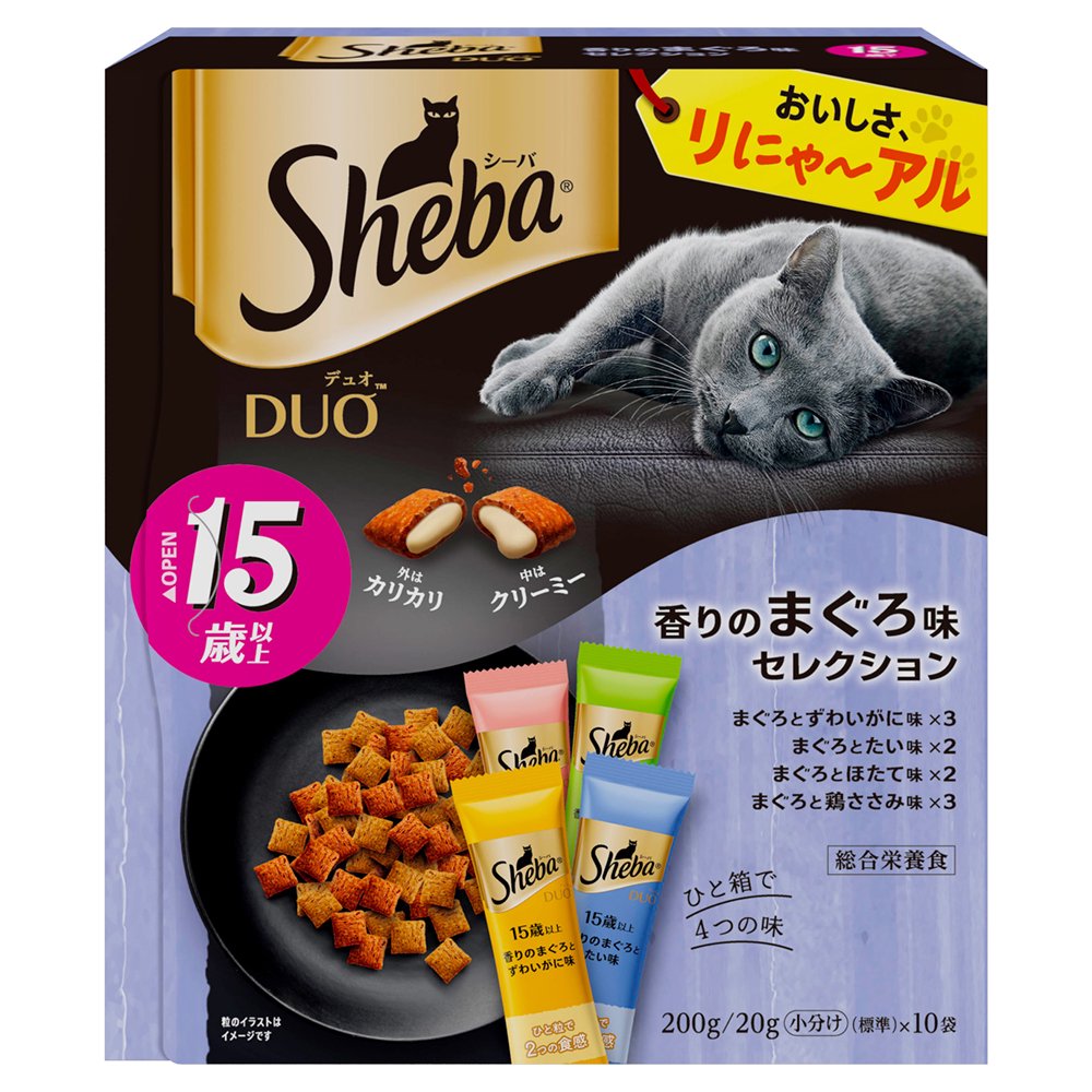 キャットフード　デュオ　１５歳以上　香りのまぐろ味セレクション　２００ｇ（２０ｇX１０袋）　X１２個　お一人様１点限り　ＣＲＣ35―15―76―20―00