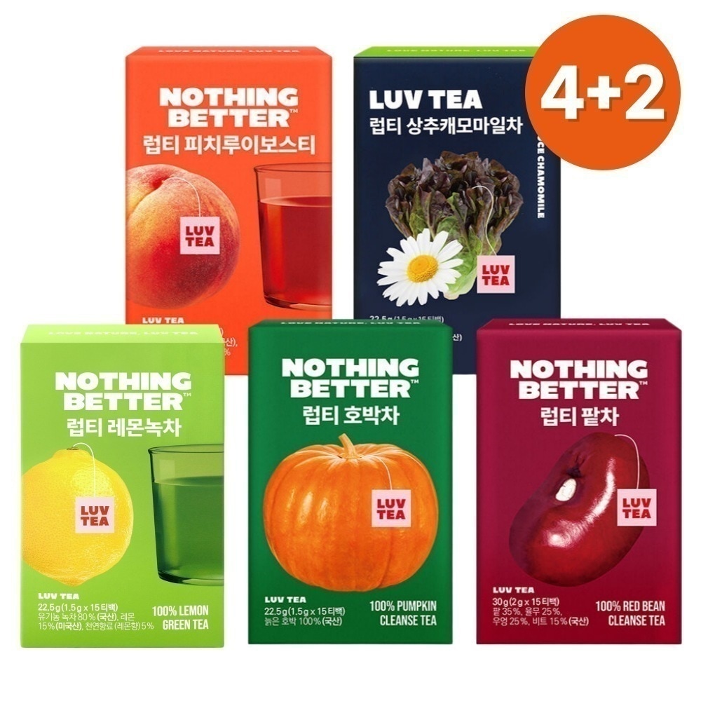 【LUV TEA】 ラブティー, 15T, 6個 (カボチャ茶 / あずき茶 / ピーチルイボスティー / レモン緑茶 / レタスカモミール茶)