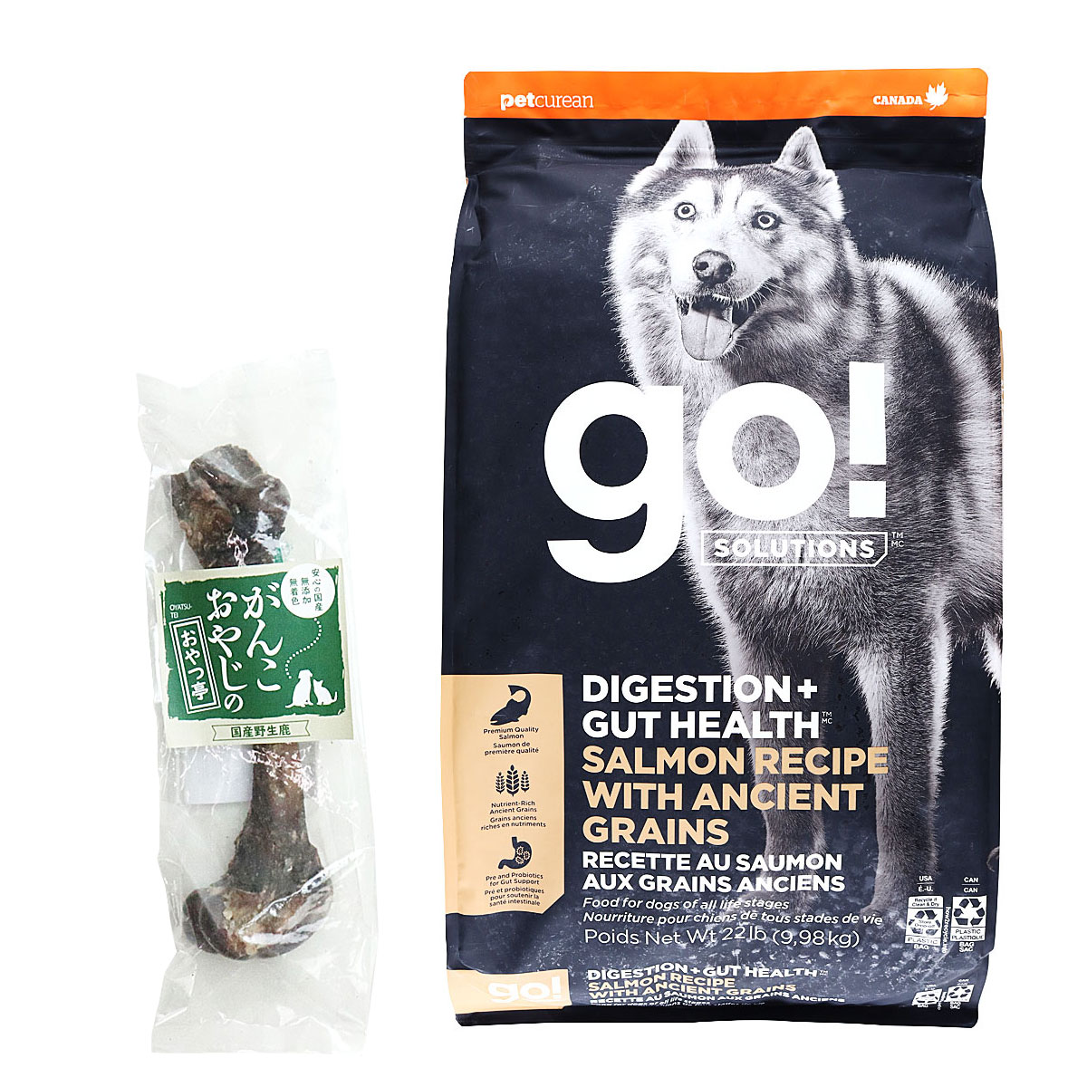 GO! ゴー ソリューションズ 消化+腸の健康ケア 古代穀物 サーモン 9.98kg【国産鹿レッグボーン 1本Mサイズ付き】ドッグフード 14,025円