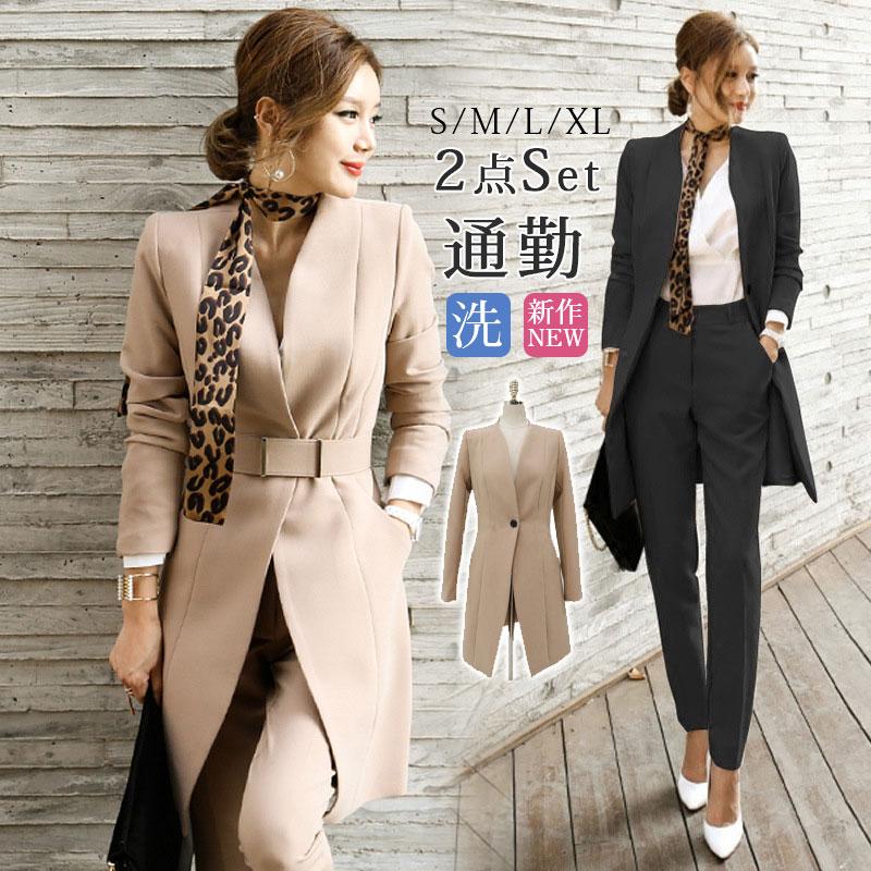スーツセット パンツスーツ レディース 2点セットフォーマル ロング テーラードジャケット ビジネス 入学式 卒業式 通勤 面接 オフィス 上品