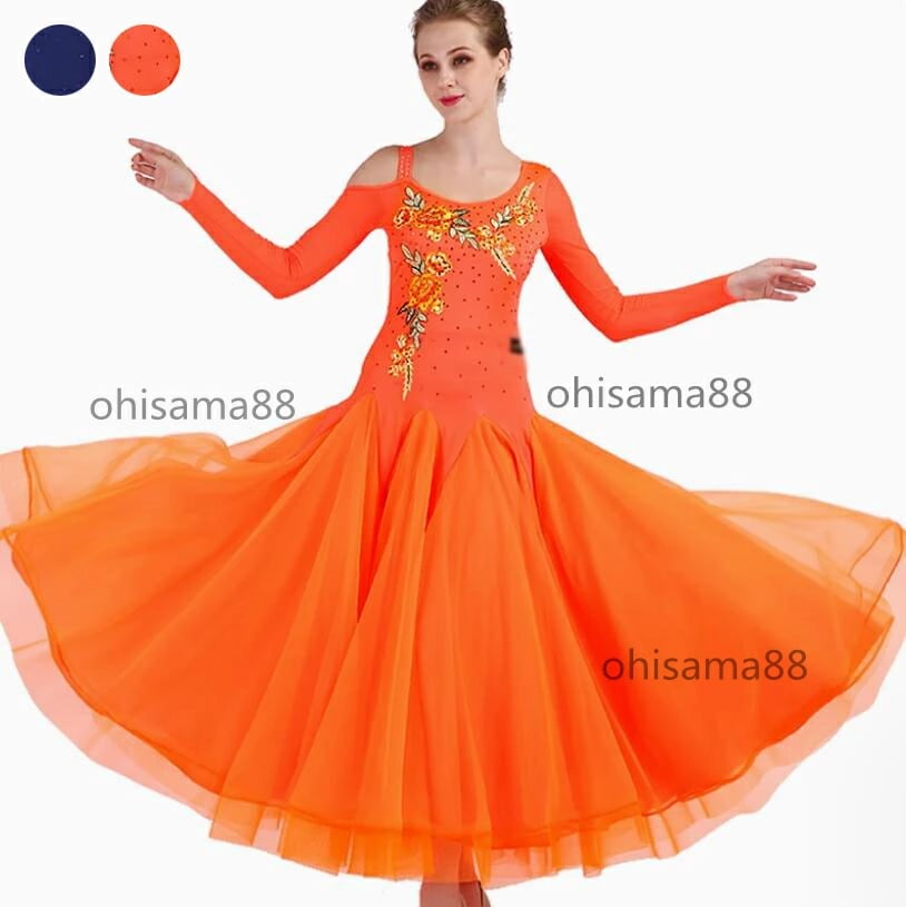 モダンドレス ダンスウェア モダン衣装 大きい裾 練習着 レッスン着 社交ダンスドレス ワルツ専用 可愛い ヴィーナス スタンダードドレス きれいめ ダンスドレス ワンピース 競技用のドレス 試合 発