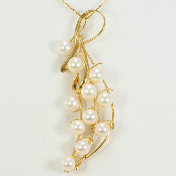 K18 18金 YG ネックレス ブローチ アコヤ真珠 カード鑑別書 ジュエリー 中古