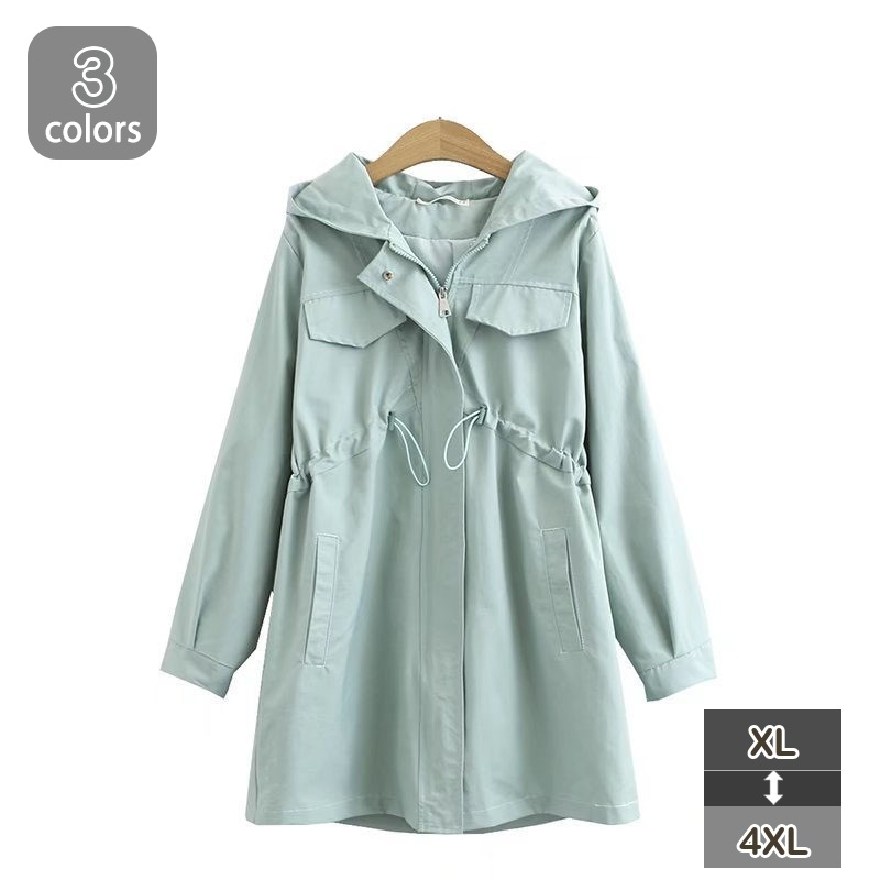 フード付き ミドル丈 ウィンドプルーフパーカー レディース トップス 春秋用 防水 長袖 防風 ジャケット ミリタリーアウター パーカー 女性用 チュニック ロング丈 トレンチコート aライン コート