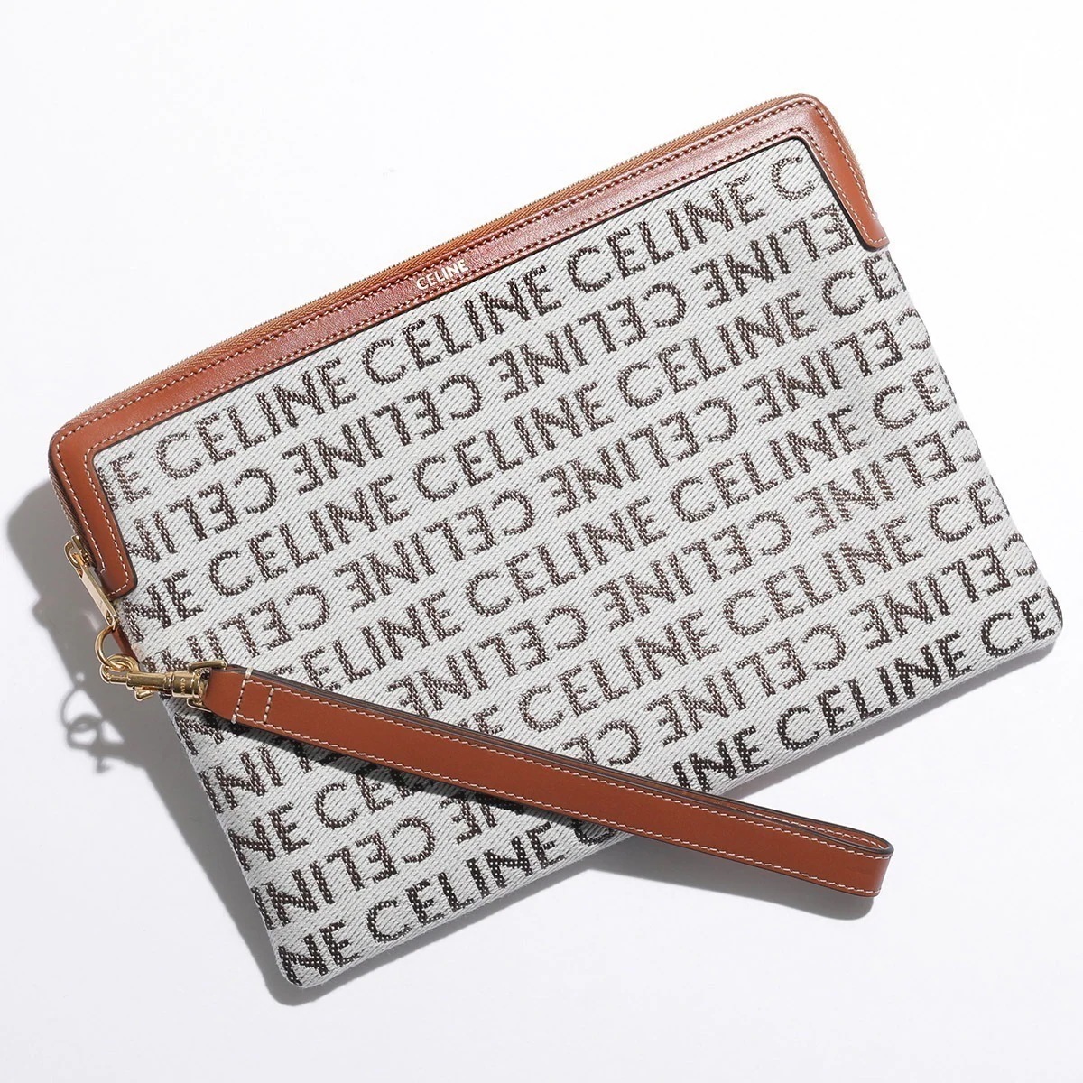 CELINE セリーヌ クラッチバッグ Small Pouch with strap 10J502FE3.02NT レディース メンズ テキスタイル リストレット付き ロゴ 鞄 Natural/Tan 56,633円