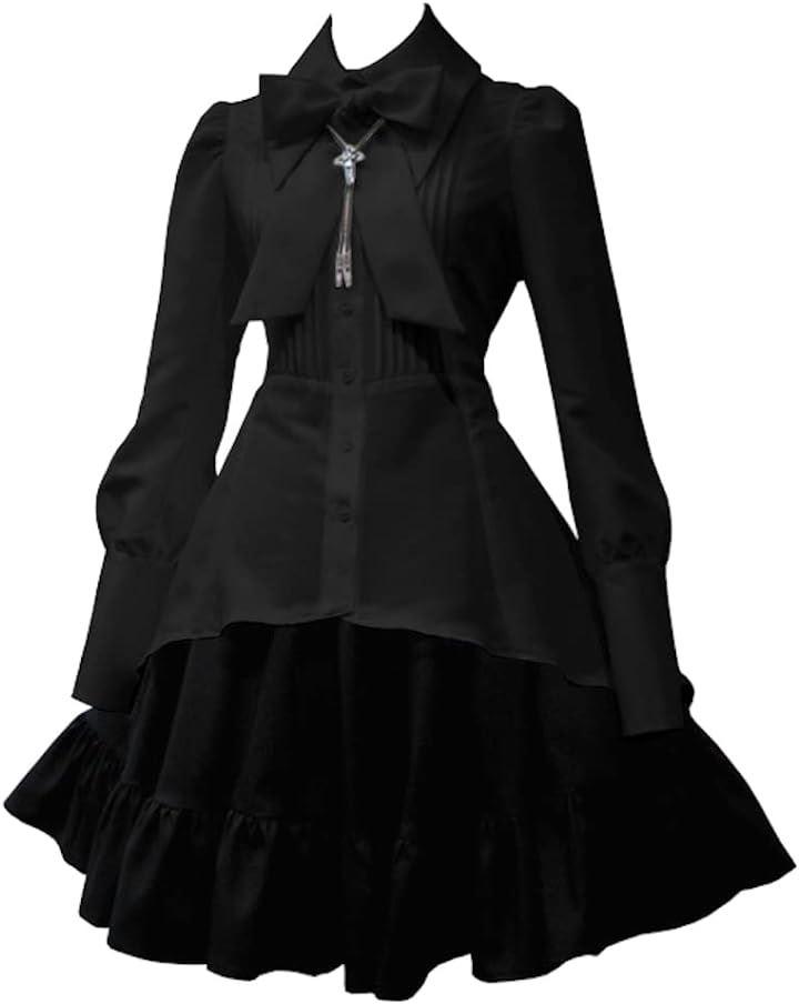シャツドレス コスプレ ロリータファッション( A/ブラック, L)