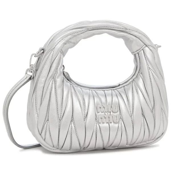 ハンドバッグ ショルダーバッグ マテラッセ ワンダー ホーボーミニ シルバー レディース MIU MIU 5BP078 AN88 F0118