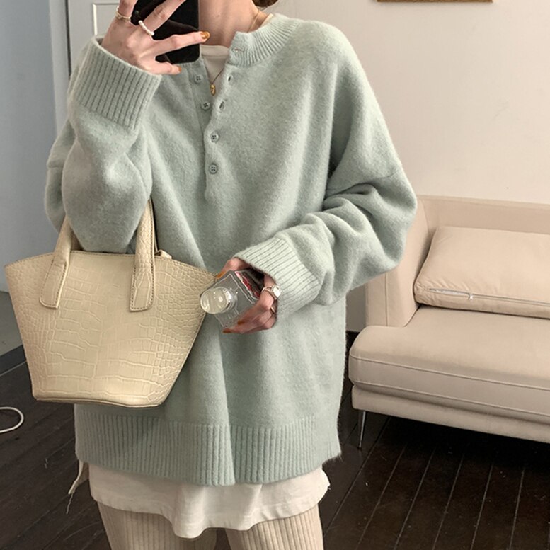 レディース アイシーカラーニット ナチュラルニュアンスボタンニット