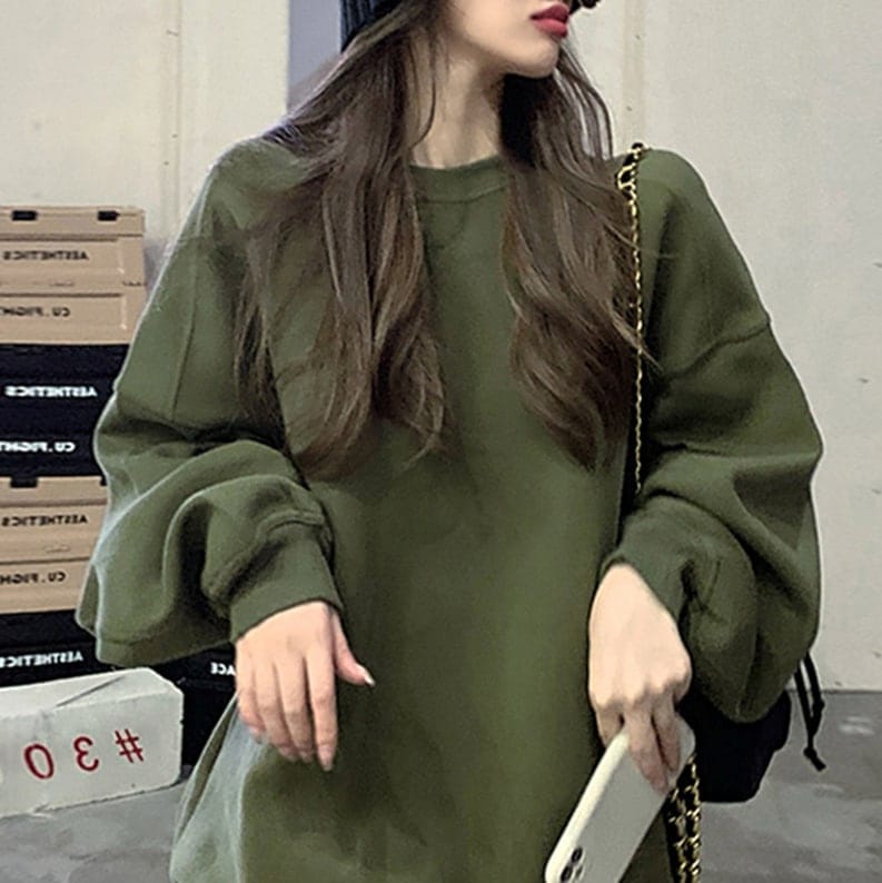 トップス パーカー トレーナー スウェット ジャージ レギュラー丈 袖あり 長袖 ボリューム袖 萌袖 Uネック かわいい シンプル カジュアル お洒落 大人女子 こなれ感 ラフ メンズライク