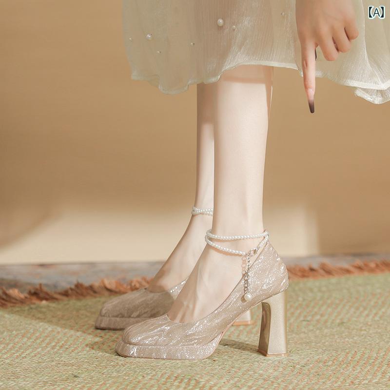 【新品販売】ヒール レディース パンプス 美脚 フランス メリージェーン 結婚式 靴 ブライダル シューズ 春 太ヒール 歩きやい チャンキー 疲れにくい ハイヒール 婚約 靴