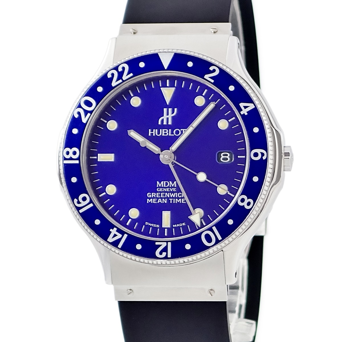 MDM GREENWICH MEAN TIME 1572.1 クオーツ メンズ レディース ブルー 青 GMT 回転ベゼル デイト 3年保証