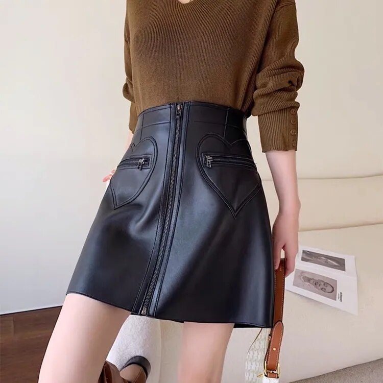 2color レディース スカート ミニスカート タイトスカート レザー ハート柄デザイン