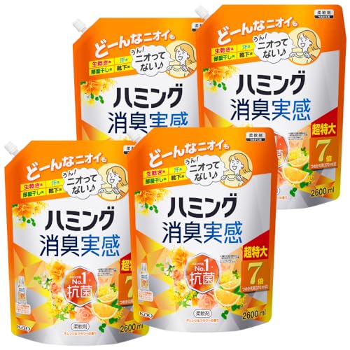 ハミング 【ケース販売】消臭実感 柔軟剤 つめこみ洗いも部屋干しも無敵消臭! 内Nｏ.1抗菌 オレンジ&フラワーの香り つめかえ用 2600
