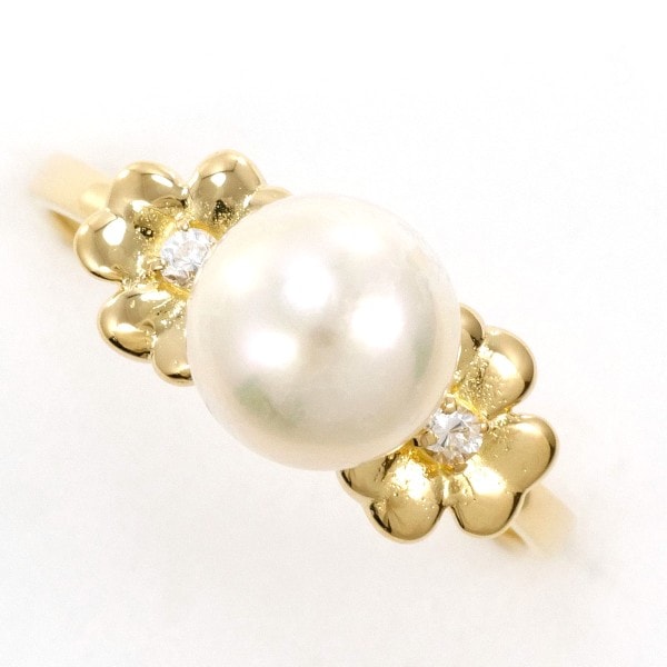 K18 18金 YG リング 12号 パール(真珠) 約7.5mm ジルコニア ジュエリー 中古