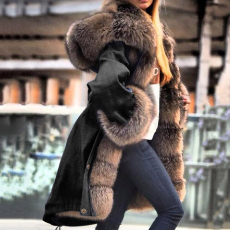 大人女性の レディース綿コート 長袖 ロング ダウンコート 帽子つけ ファー アウター 防寒 ファー・毛皮アウター