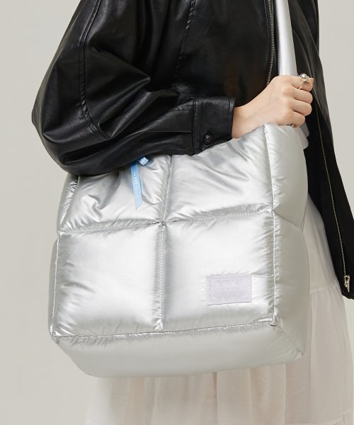 Square Quilting Tote Cross Bag _ Silver