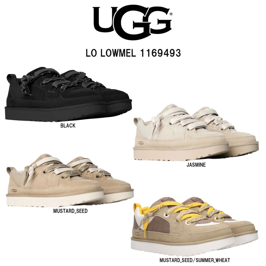 UGG メンズ ロー ローメル スニーカー ローカット レースアップ シューズ スエード キャンバスメッシュ 異素材 ロゴ 厚底 靴 M Lo Lowmel 1169493