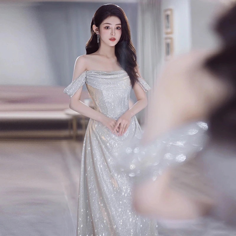 ワンショルダーイブニングドレス2026気質宴会ファッション流芸術考イブニングドレス