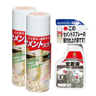 セメントスプレー２本セット（定着液１本付き） スプレー ヒビ割れ セメント ひび割れ修復 補修 ヒビ