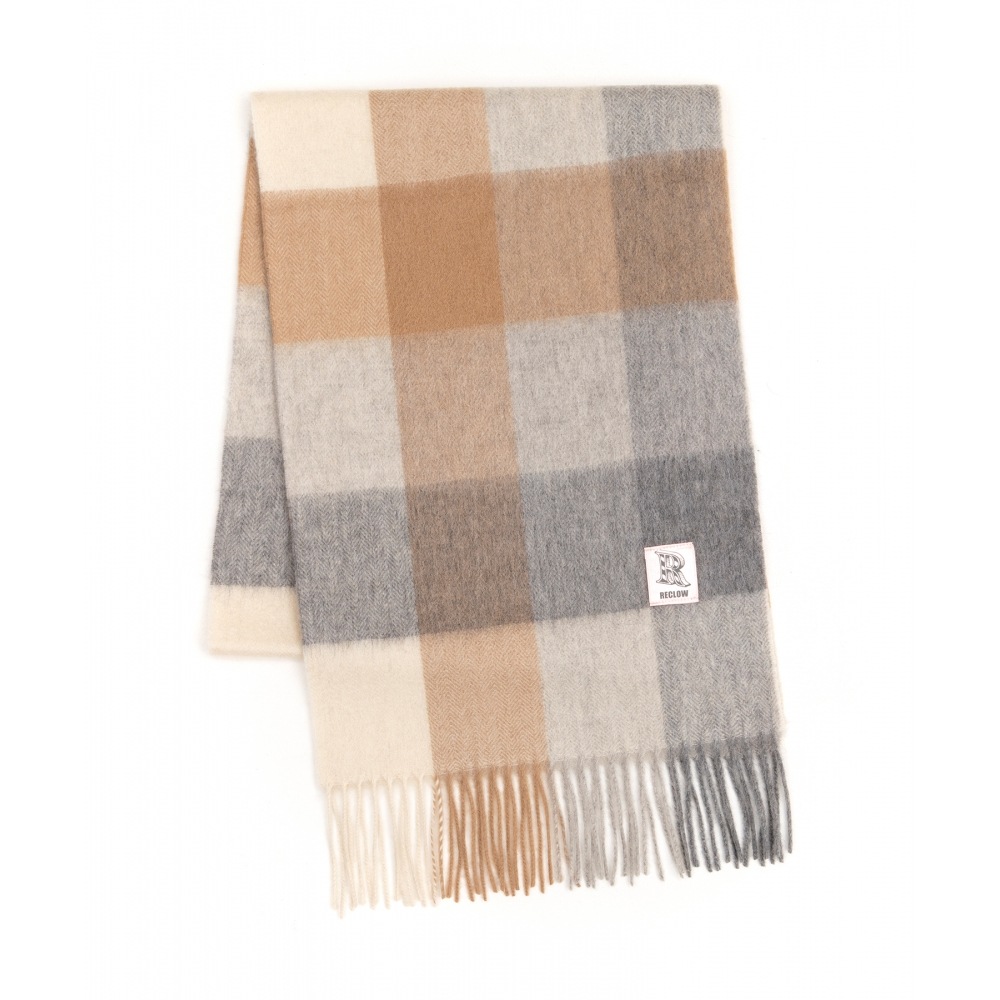 リクロウ RC ランド 100% カシミヤチェックマフラーグレー